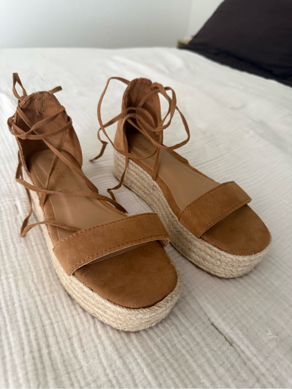 Miss Lola Tan Lace-Up Espadrille Platform Sandals